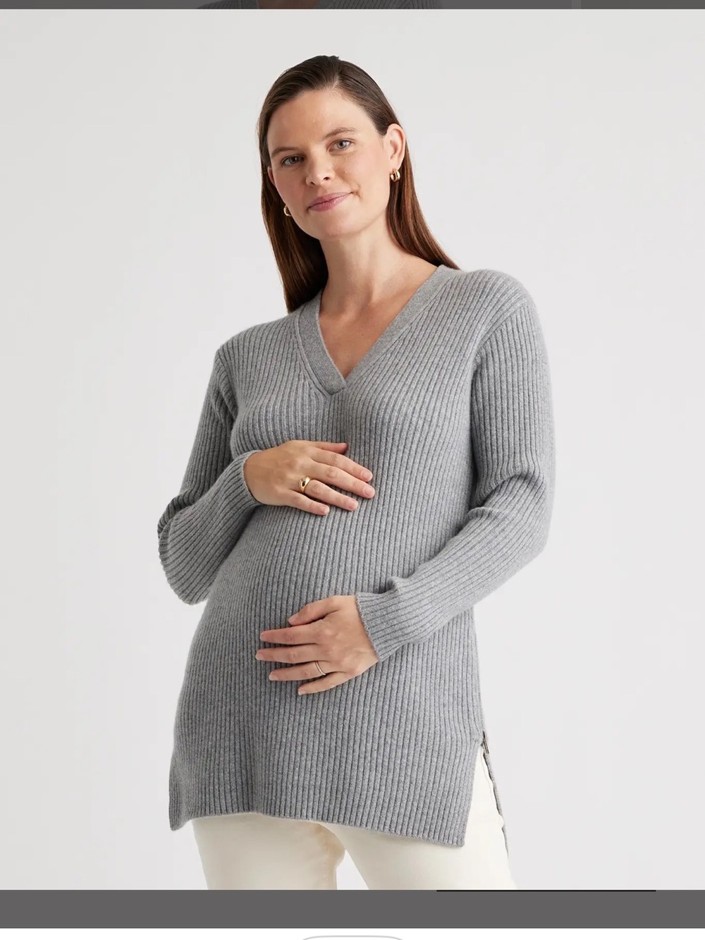 Quince Mongolian Cashmere Ribbed Side Zip Maternity Sweater XL